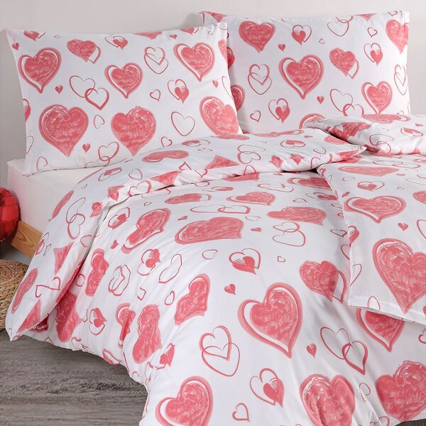 BedTex Povlečení PINK LOVE, růžové srdce, bavlna hladká, 140x200cm + 70x90cm