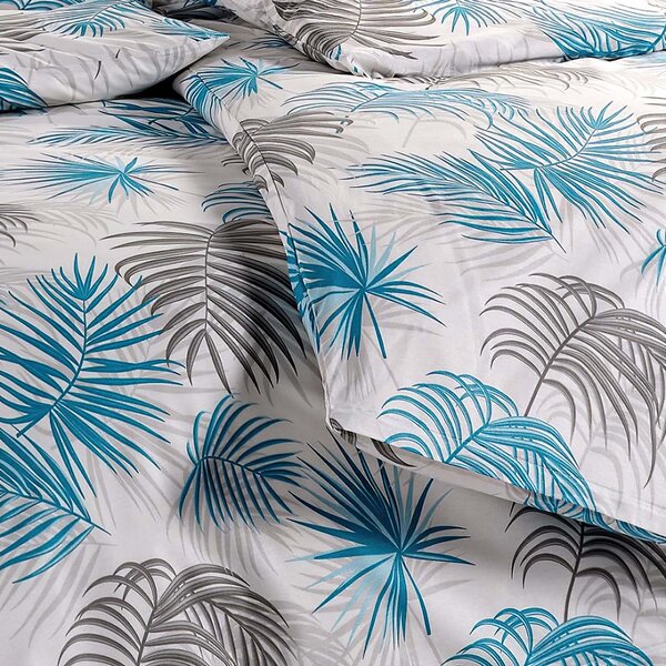 BedTex Povlečení PALMI, palmové listy, modré, bavlna hladká, 140x200cm + 70x90cm