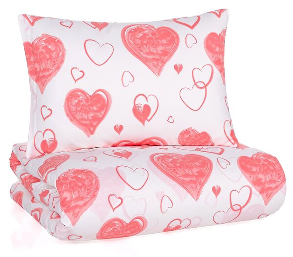 BedTex Povlečení PINK LOVE, růžové srdce, bavlna hladká, 140x200cm + 70x90cm