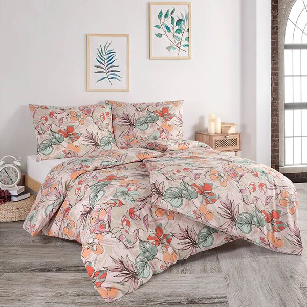 BedTex Povlečení LINDEN, květinový vzor, lososové, bavlna hladká, 140x200cm + 70x90cm