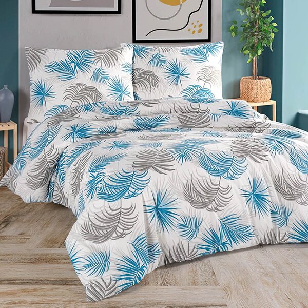 BedTex Povlečení PALMI, palmové listy, modré, bavlna hladká, 140x200cm + 70x90cm