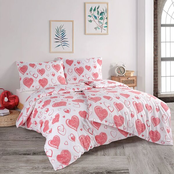 BedTex Povlečení PINK LOVE, růžové srdce, bavlna hladká, 140x200cm + 70x90cm