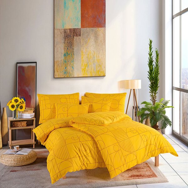 BedTex Povlečení GEO RAY FLOWER, geometrický vzor, žluté, bavlna hladká, 140x200cm + 70x90cm