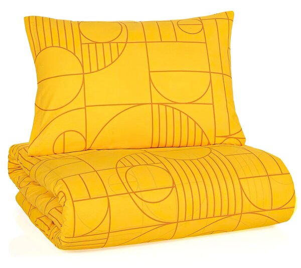 BedTex Povlečení GEO RAY FLOWER, geometrický vzor, žluté, bavlna hladká, 140x200cm + 70x90cm