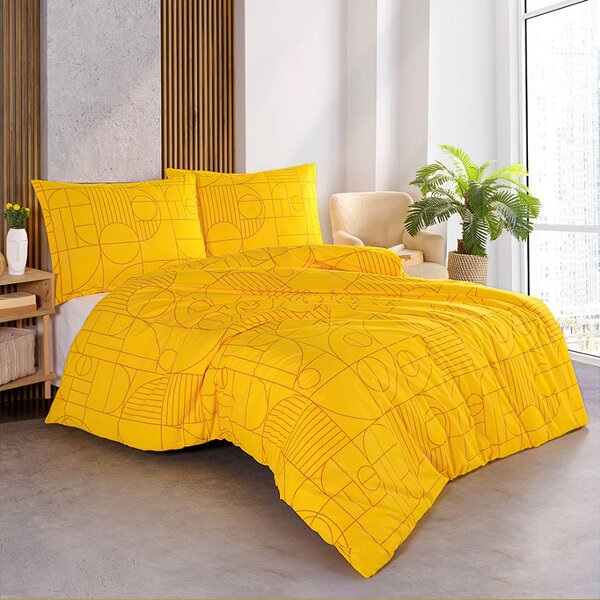 BedTex Povlečení GEO RAY FLOWER, geometrický vzor, žluté, bavlna hladká, 140x200cm + 70x90cm