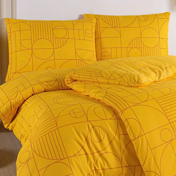BedTex Povlečení GEO RAY FLOWER, geometrický vzor, žluté, bavlna hladká, 140x200cm + 70x90cm