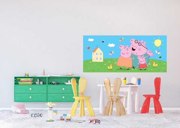 Dětská vliesová fototapeta na zed' Prasátko Peppa s Rodinou | 170 x 75 cm | DFTDNH5519