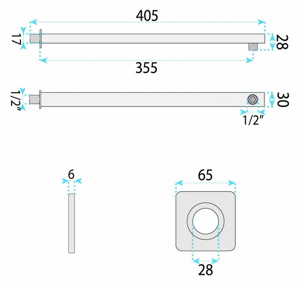 Sprchové rameno 40 cm REA JS-9022 černé