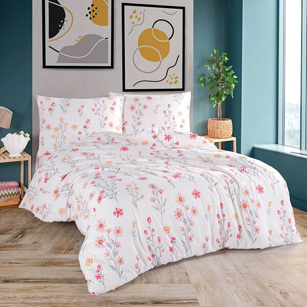 BedTex Povlečení TEZZA, květinový vzor, bílé, bavlna hladká, 140x200cm + 70x90cm