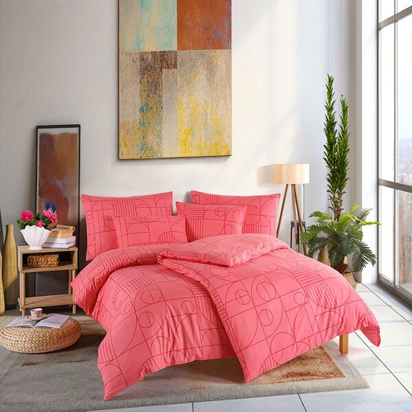 BedTex Povlečení GEO SUNSET CORAL, geometrický vzor, tmavě růžové, bavlna hladká, 140x200cm + 70x90cm