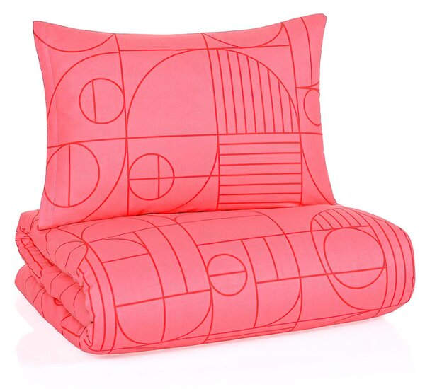 BedTex Povlečení GEO SUNSET CORAL, geometrický vzor, tmavě růžové, bavlna hladká, 140x200cm + 70x90cm