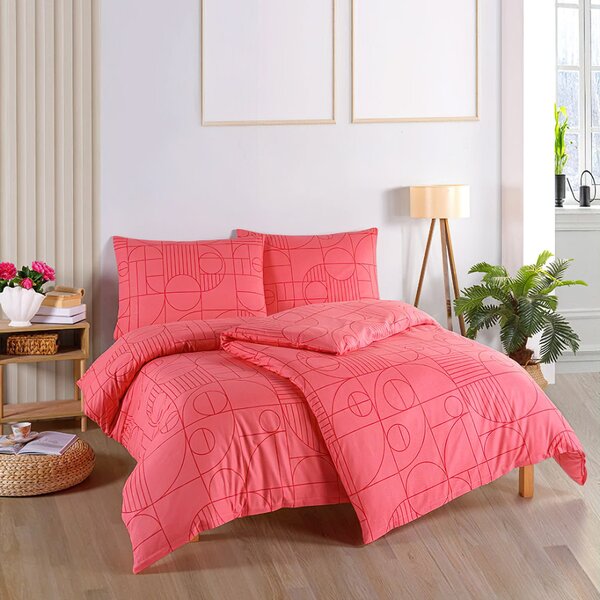 BedTex Povlečení GEO SUNSET CORAL, geometrický vzor, tmavě růžové, bavlna hladká, 140x200cm + 70x90cm