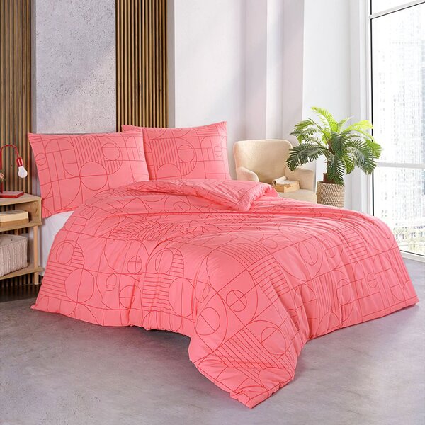 BedTex Povlečení GEO SUNSET CORAL, geometrický vzor, tmavě růžové, bavlna hladká, 140x200cm + 70x90cm