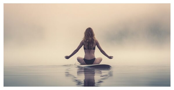 Obraz meditace uprostřed jezera