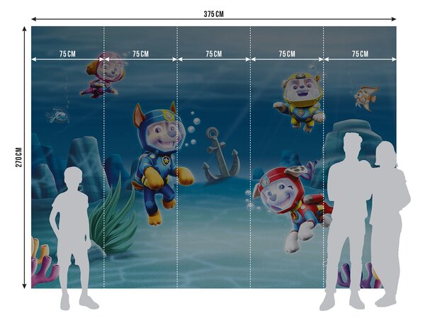 Dětská vliesová fototapeta na zed' Tlapková Patrola Zasahuje Pod Vodou | 375 x 270 cm | DFTDNXXL5076
