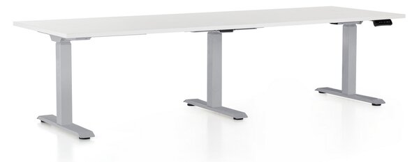 Výškově nastavitelný stůl OfficeTech Long, 240 x 80 cm, šedá podnož, bílá