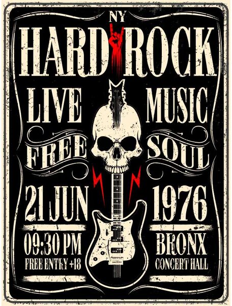 Ceduľa Hard Rock Live Music 1976 30cm x 20cm Plechová tabuľa