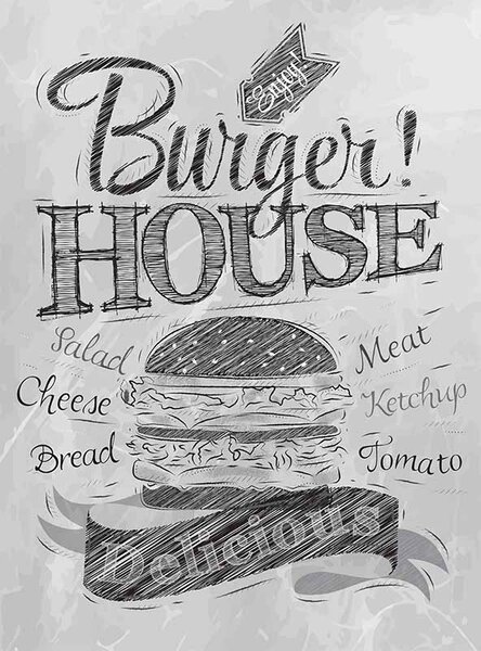Ceduľa Burger House 30cm x 20cm Plechová tabuľa