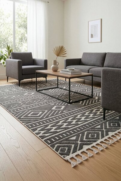 Koberec LINEA 1 BOHO tmavě šedý / krémový