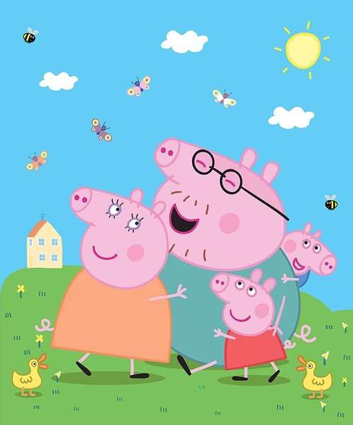 Dětská vliesová fototapeta na zed' Prasátko Peppa s Rodinou | 225 x 270 cm | DFTD3P5169