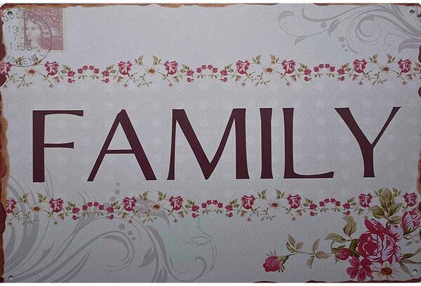 Ceduľa Family - Vintage style 30cm x 20cm Plechová tabuľa