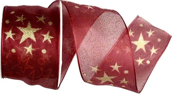 Stuha vánoční organzová SKY STAR CARDINAL bordó 40mm x 2m (15,-Kč/m)