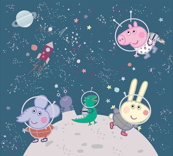 Dětská vliesová fototapeta na zed' Prasátko Peppa Vesmírné Dobrodružství | 300 x 270 cm | DDTD4P7801