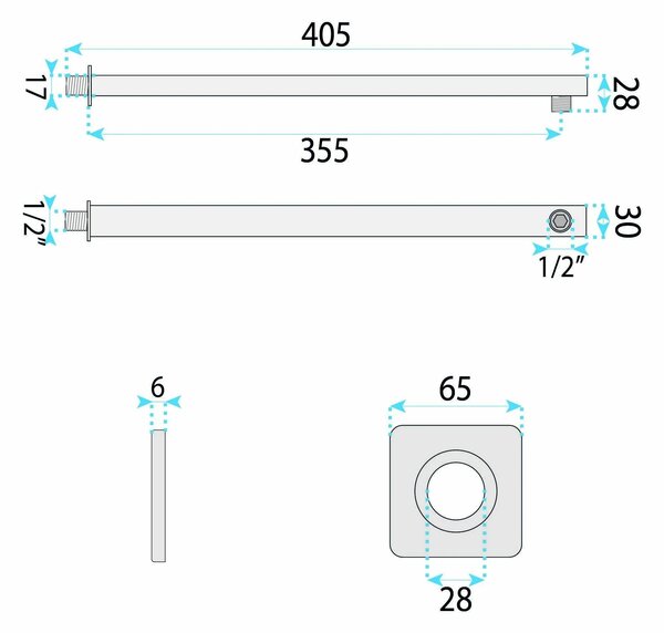 Sprchové rameno 40 cm REA JS-9022 zlatá kartáčovaná