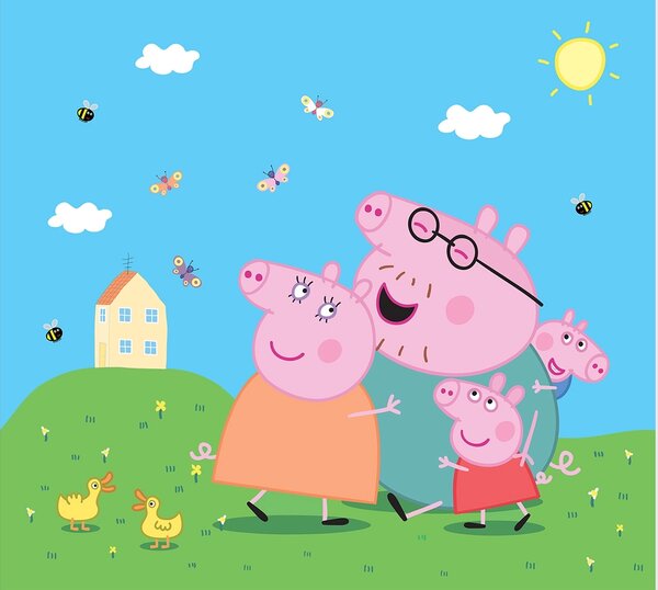 Dětská vliesová fototapeta na zed' Prasátko Peppa s Rodinou | 300 x 270 cm | DDTD4P5097