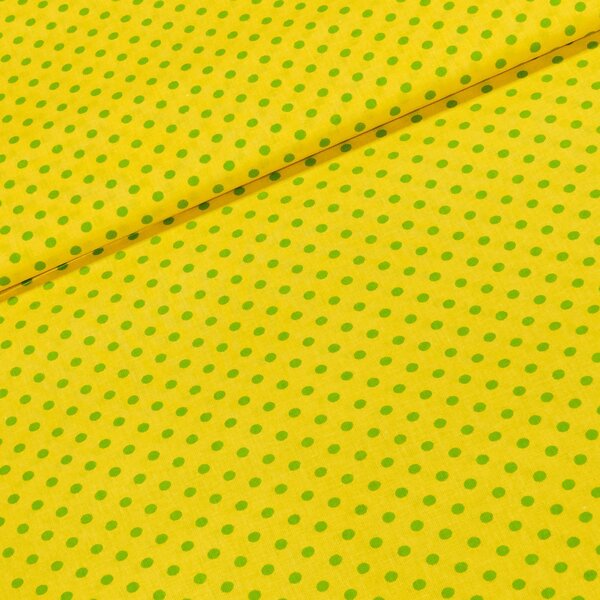 Bavlněné plátno zelený puntík na žluté, š.140cm (látka v metráži)