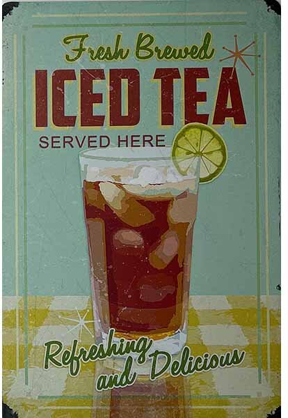 Ceduľa Fresh Brewed Iced Tea Vintage style 30cm x 20cm Plechová tabuľa