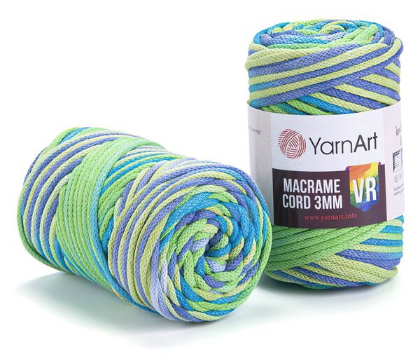 Pletací / háčkovací příze YarnArt MACRAME CORD VR 3mm 920 zeleno-modrá, melírovaná 250g/85m