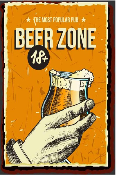 Ceduľa Beer - Zone Vintage style 30cm x 20cm Plechová tabuľa