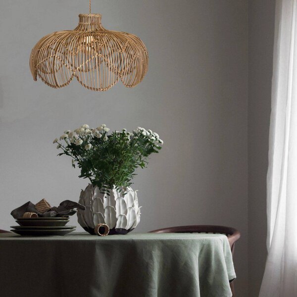 PR Home závěsné světlo Belle, barva dřeva, ratan, Ø 43 cm, stmívatelný, Světlé dřevo, Obývací pokoj / jídelna, Dřevo