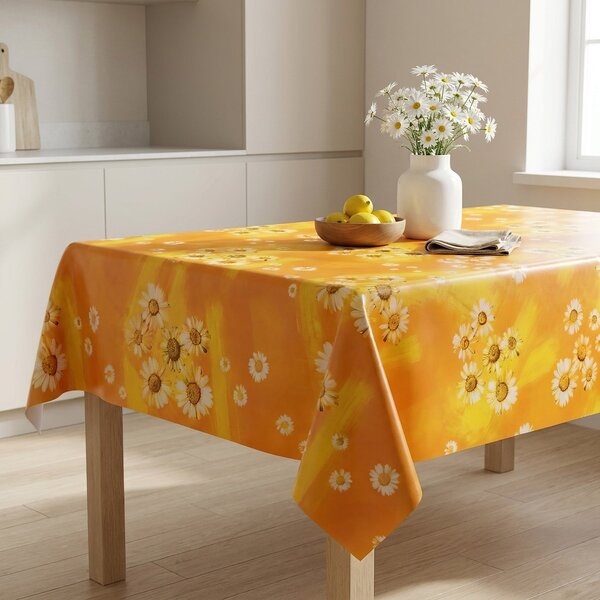 Ubrus PVC s textilním podkladem 5711610, velké kopretiny na oranžové, š.140cm (metráž)