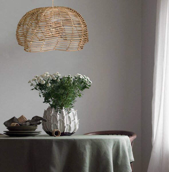 PR Home závěsné světlo Mayla, barva dřeva, ratan, Ø 43 cm, stmívatelný, Světlé dřevo, Obývací pokoj / jídelna, Dřevo