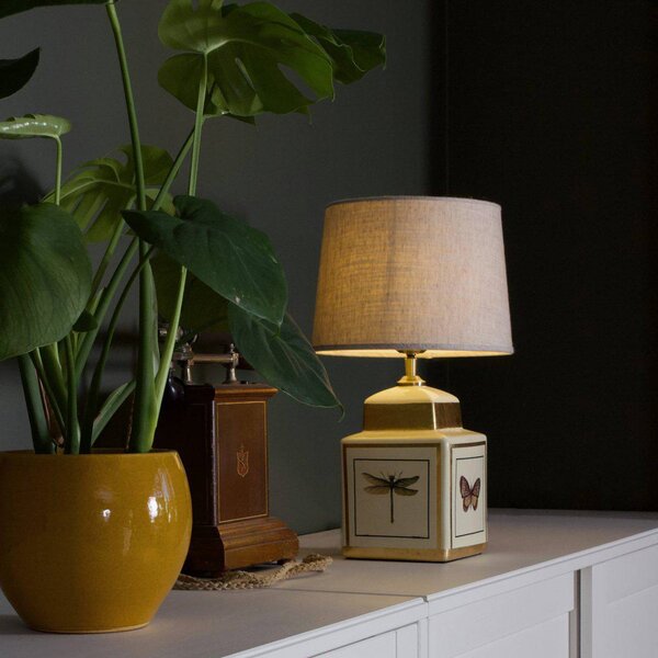 PR Home stolní lampa Lucca, písková, výška 45 cm, keramika, Krémová / jantar, Obývací pokoj / jídelna, Textil / tkanina / hedvábí