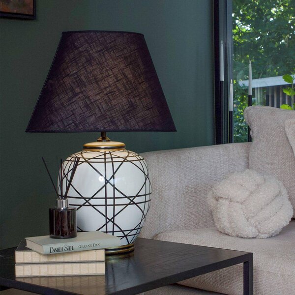 PR Home stolní lampa New York, černá, výška 63 cm, keramika, Černá, Obývací pokoj / jídelna, Textil / tkanina / hedvábí