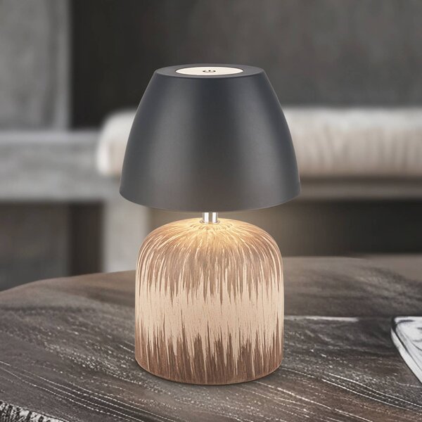 Briloner LED stolní lampa na akumulátor Brilo unplugged Cera, antracitová, 22 cm, stmívatelný, Světlé dřevo, Keramika, Moderní