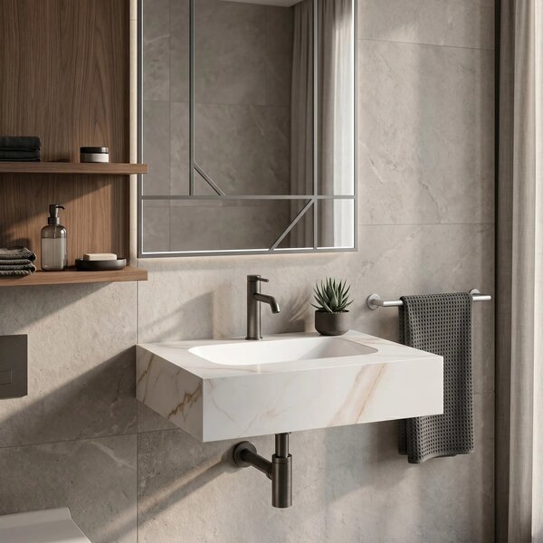 Závěsné umyvadlo z kompozitního kamene REA Aresa 60x50 Grey Gold