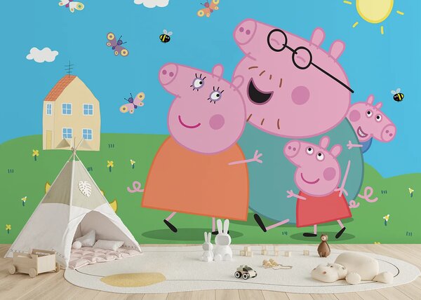 Dětská fototapeta na míru Prasátko Peppa s Rodinou | Vliesová fototapeta na zed' | DFTD5P352201