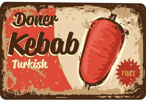 Ceduľa Restaurant Menu Doner Kebab Vintage style 30cm x 20cm Plechová tabuľa