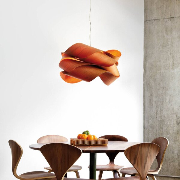 LZF LAMPS Závěsné světlo Link, třešňové dřevo/niklová barva, Ø 69 cm, dřevo, stmívatelný, Světlé dřevo, Obývací pokoj / jídelna, Dřevo, Design