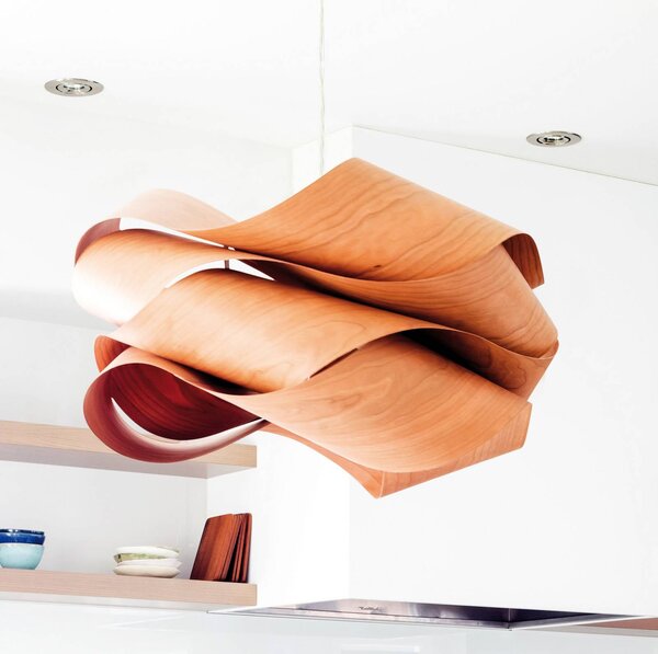 LZF LAMPS Závěsné světlo Link, třešňové dřevo/niklová barva, Ø 69 cm, dřevo, stmívatelný, Světlé dřevo, Obývací pokoj / jídelna, Dřevo, Design