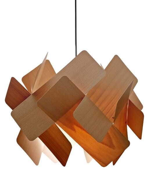 LZF LAMPS Závěsné světlo Escape, buk/niklová barva, Ø 30 cm, dřevo, stmívatelný, Světlé dřevo, Obývací pokoj / jídelna, Dřevo, Design