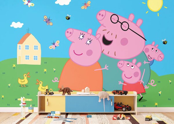 Dětská fototapeta na míru Prasátko Peppa s Rodinou | Vliesová fototapeta na zed' | DFTD5P352201