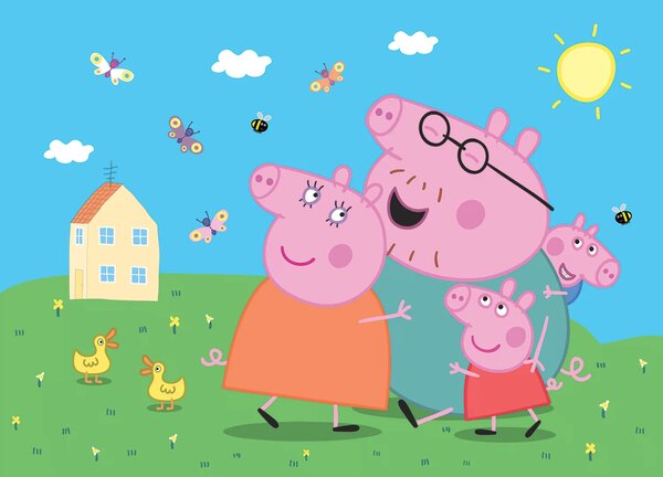 Dětská fototapeta na míru Prasátko Peppa s Rodinou | Vliesová fototapeta na zed' | DFTD5P352201