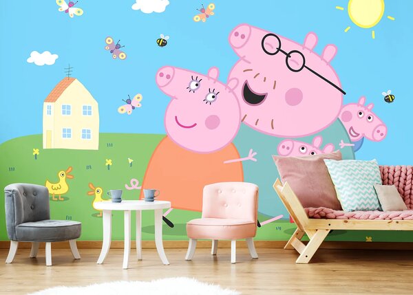 Dětská fototapeta na míru Prasátko Peppa s Rodinou | Vliesová fototapeta na zed' | DFTD5P352201