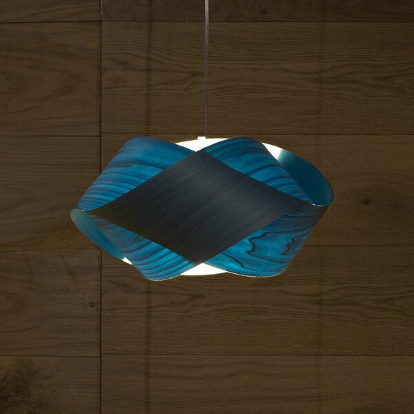 LZF LAMPS Závěsné světlo Nut, modré/niklové, délka 42 cm, dřevo, stmívatelný, Modrá, Obývací pokoj / jídelna, Dřevo, Design
