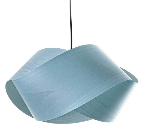LZF LAMPS Závěsné světlo Nut, světle modrá/niklová barva, délka 42 cm, dřevo, stmívatelný, Modrá, Obývací pokoj / jídelna, Dřevo, Design